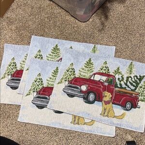 Kohl's Red Cotton Blend Fabric Placemats w/red truck and dog 18”x13.5”